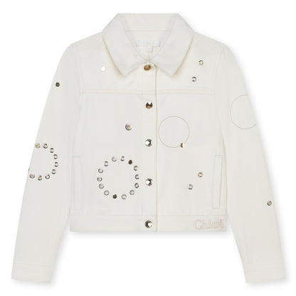 Light Twill Denim Jacket with Eyelet and Rivet Detail