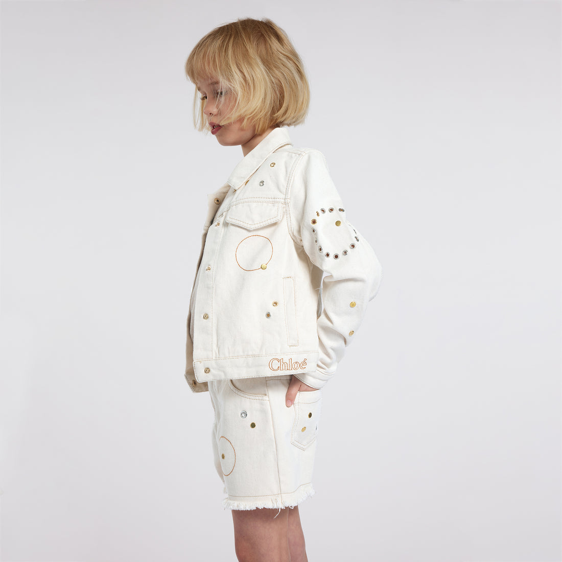 Light Twill Denim Jacket with Eyelet and Rivet Detail