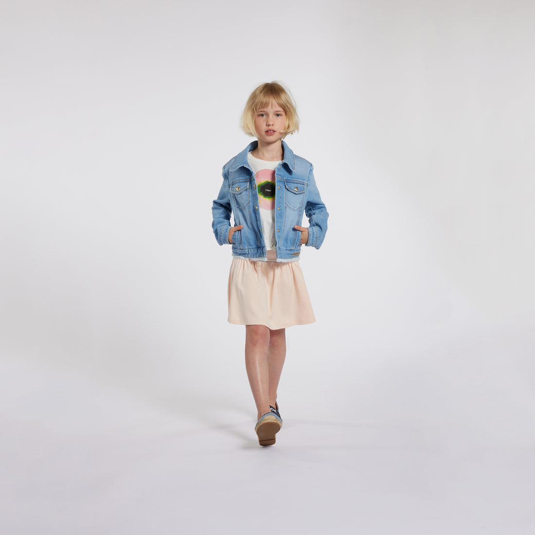 Denim Jacket with Golden Embroidery