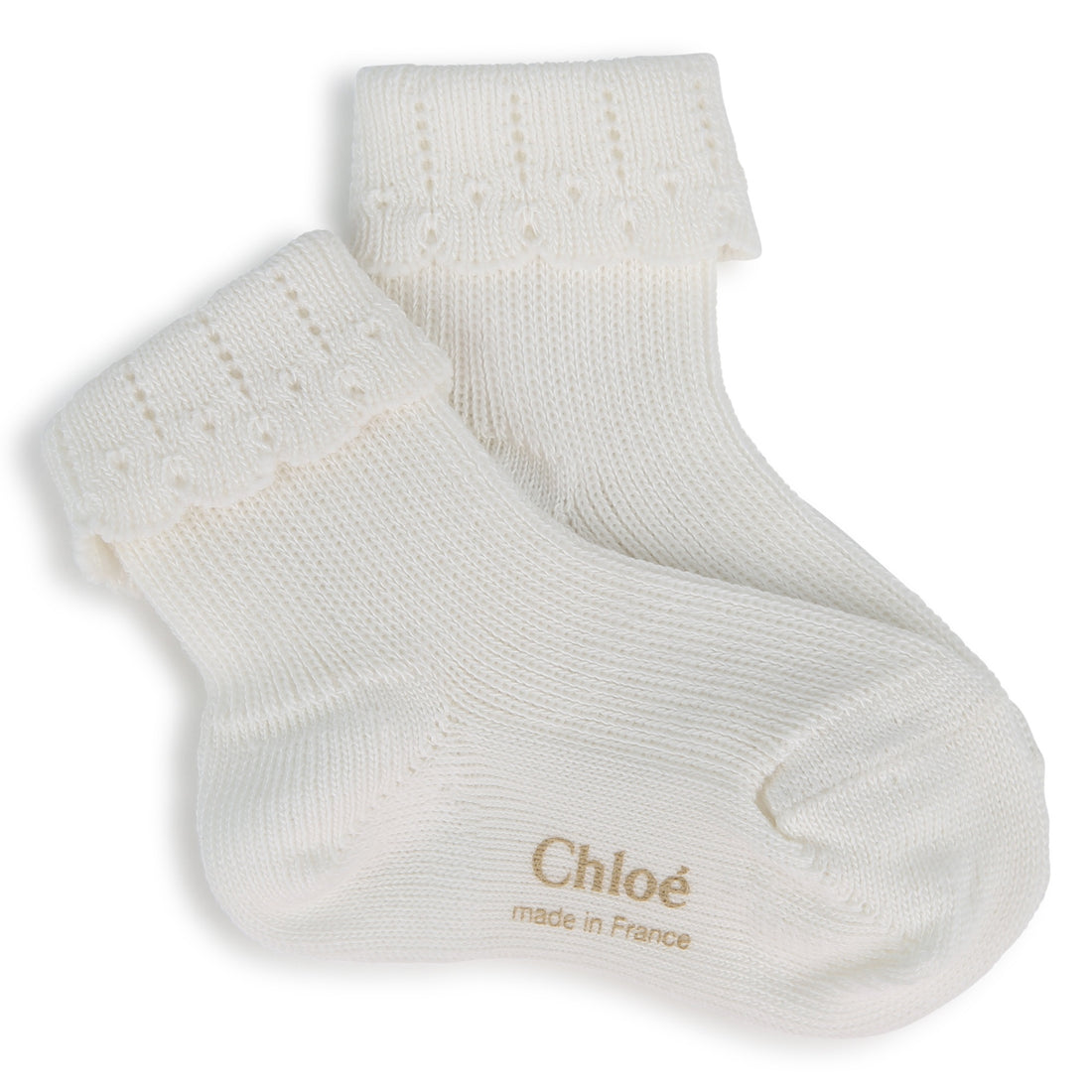 Chloé Set of Two Pairs of Socks with Golden Jacquard Pattern and Scallop Finish | Schools Out