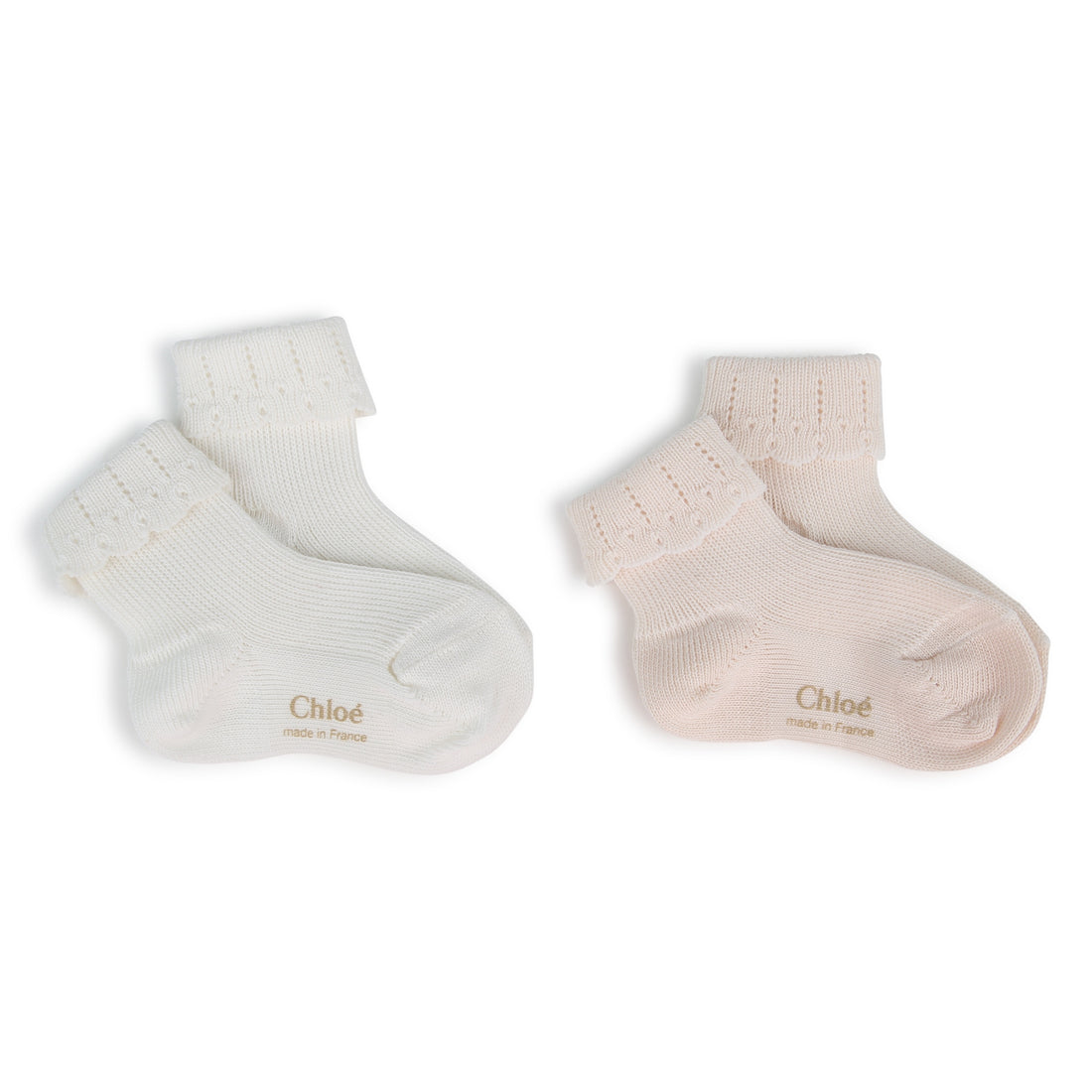 Chloé Set of Two Pairs of Socks with Golden Jacquard Pattern and Scallop Finish | Schools Out