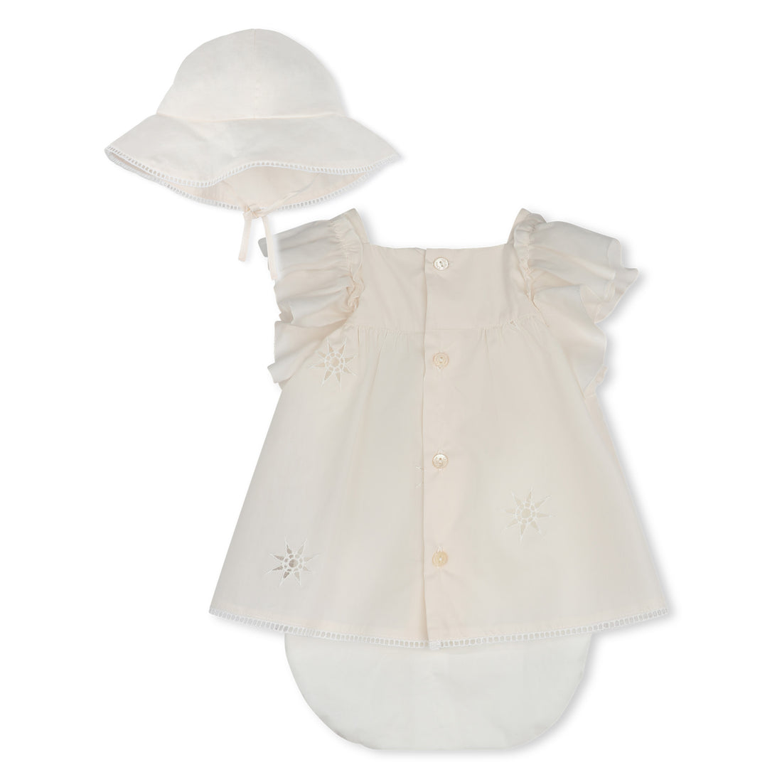 Organic Cotton Dress and Hat Set with Star Embroidery