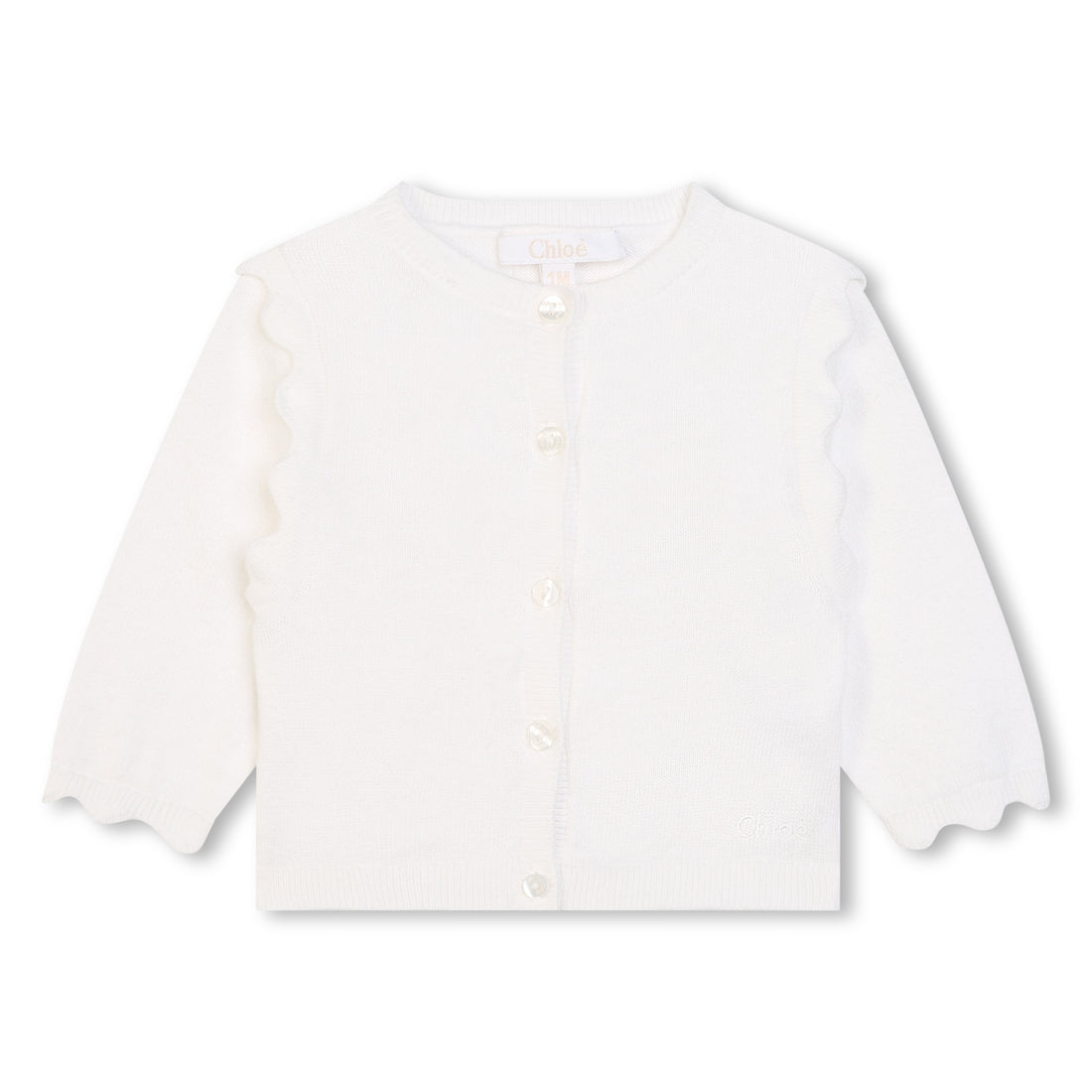 Chloé Organic Cotton Knitted Cardigan with Scallop Details and Embroidered Logo | Schools Out