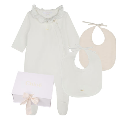 Organic Cotton Pyjamas and Bib Set with Golden Trims