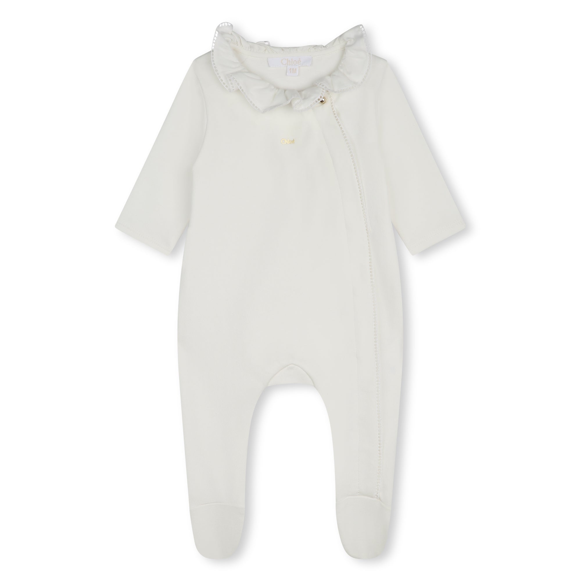 Chloé Organic Cotton Pyjamas and Bib Set with Golden Trims | Schools Out