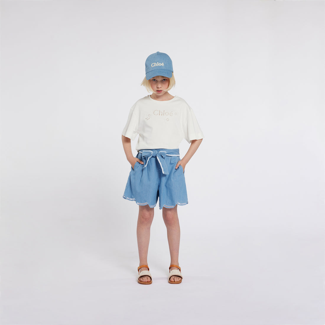 Chloé Organic Cotton Denim Cap with Embroidered Logo | Schools Out