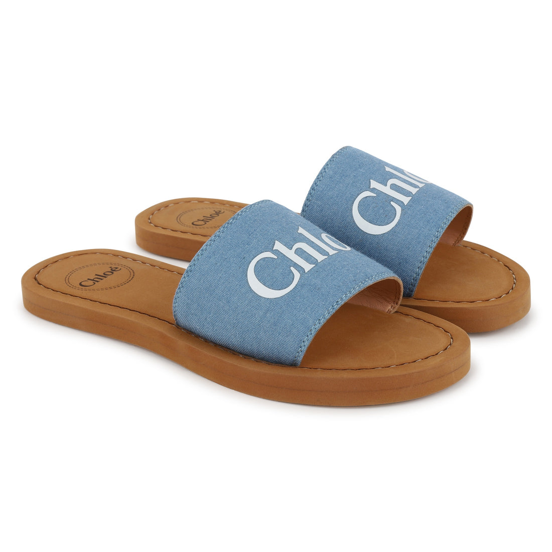 Chloé Aqua Slides with Denim Textile and Sheep Leather Insole | Schools Out