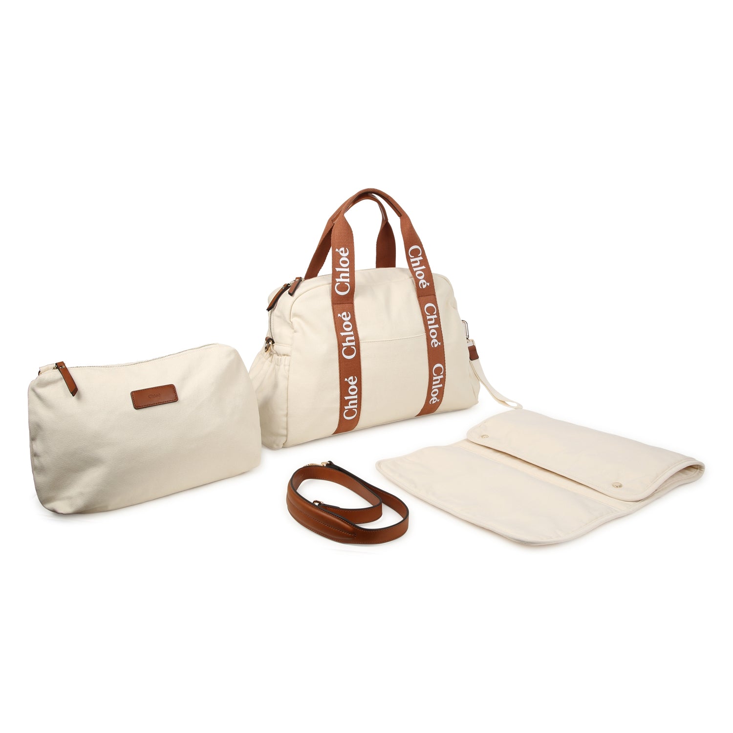 Cotton Canvas Changing Bag with Leather Trims