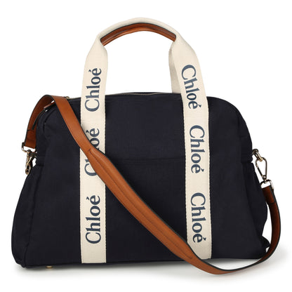 Cotton Canvas Changing Bag with Leather Trims