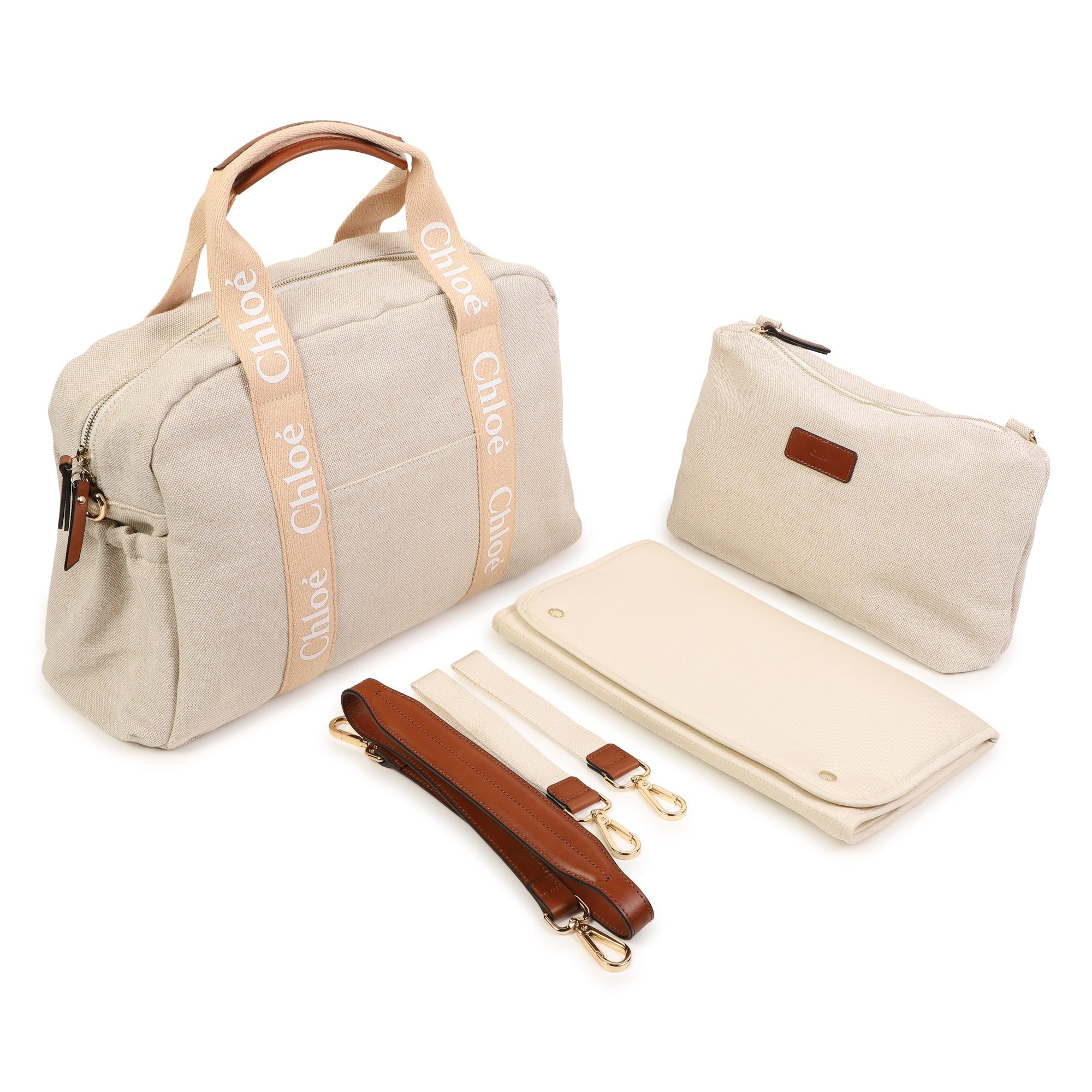 Chloé Jute and Cotton Changing Bag with Leather Details