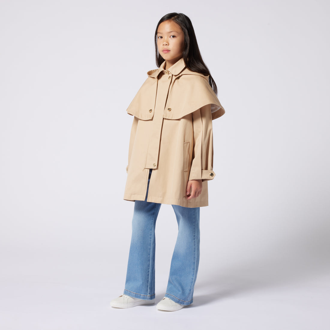 Elegant Hooded Cape Trench