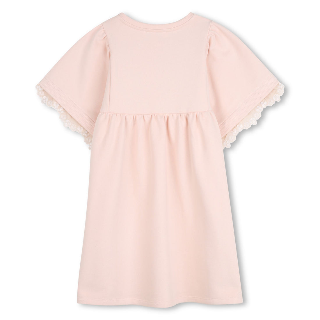 Pale Pink Cotton Short Sleeve Dress with Broderie Anglaise Trim