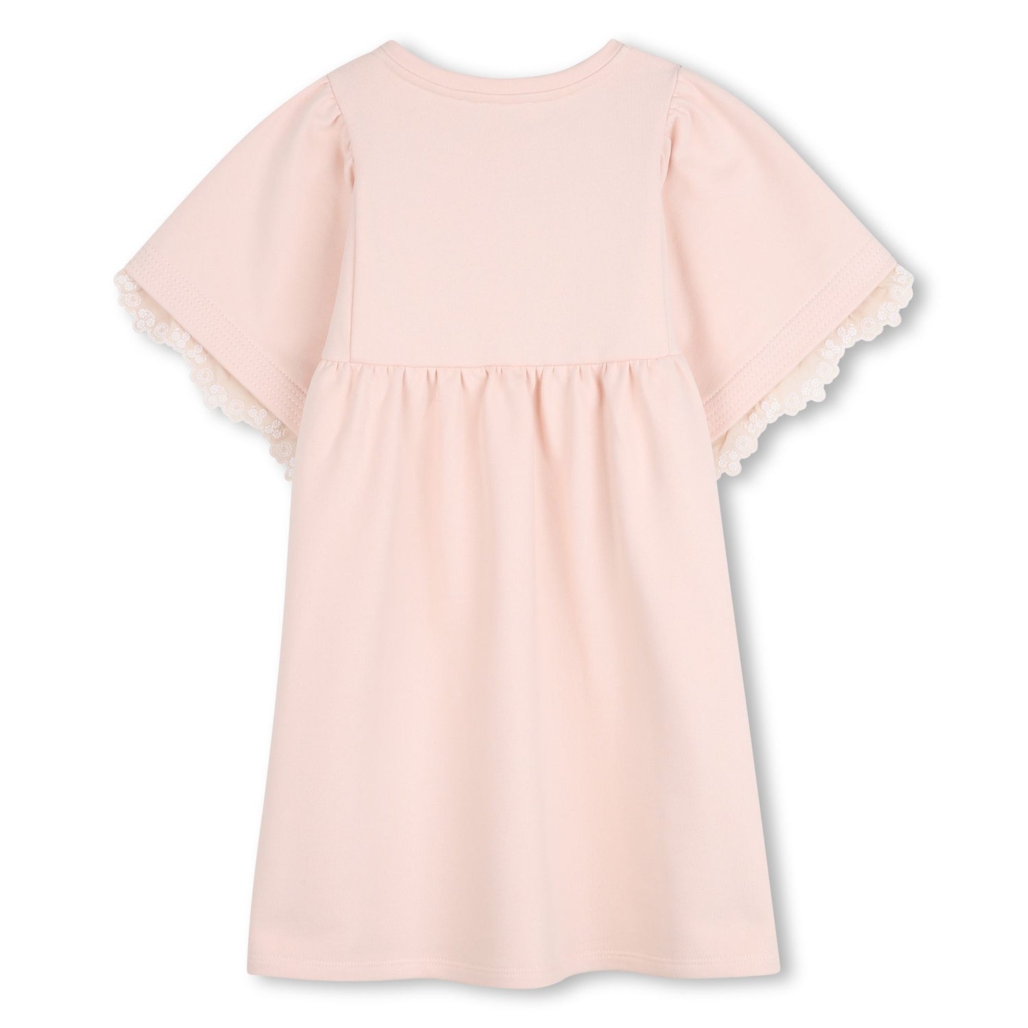 Pale Pink Cotton Short Sleeve Dress with Broderie Anglaise Trim