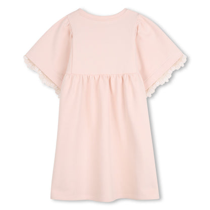 Pale Pink Cotton Short Sleeve Dress with Broderie Anglaise Trim