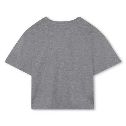 Grey Cotton Short Sleeve T-Shirt with Paris Logo Print
