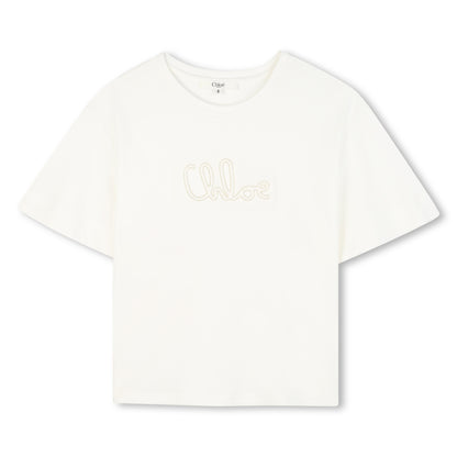 Organic Cotton Interlock Short Sleeve T-Shirt with Metallic Logo Embroidery