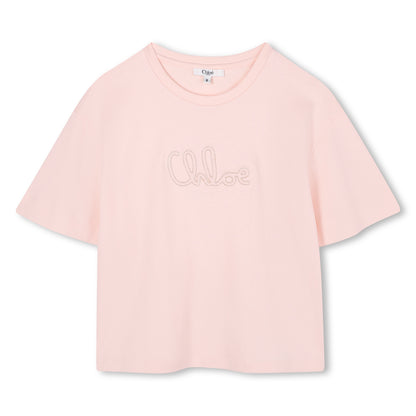 Organic Cotton Interlock Short Sleeve T-Shirt with Metallic Logo Embroidery