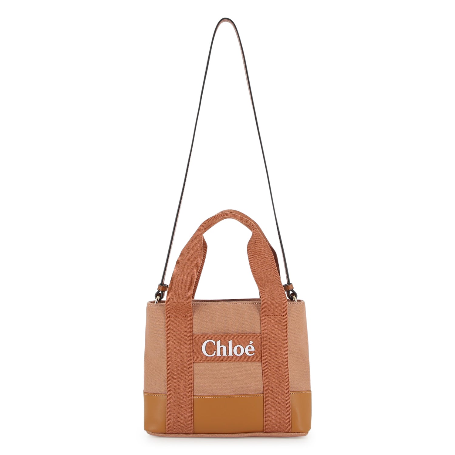 Bi-Fabric Canvas and Leather Tote Bag with Logo Detail
