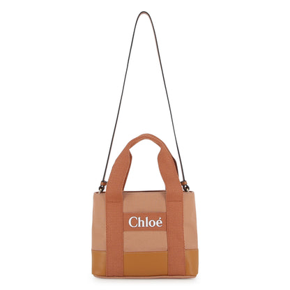 Bi-Fabric Canvas and Leather Tote Bag with Logo Detail