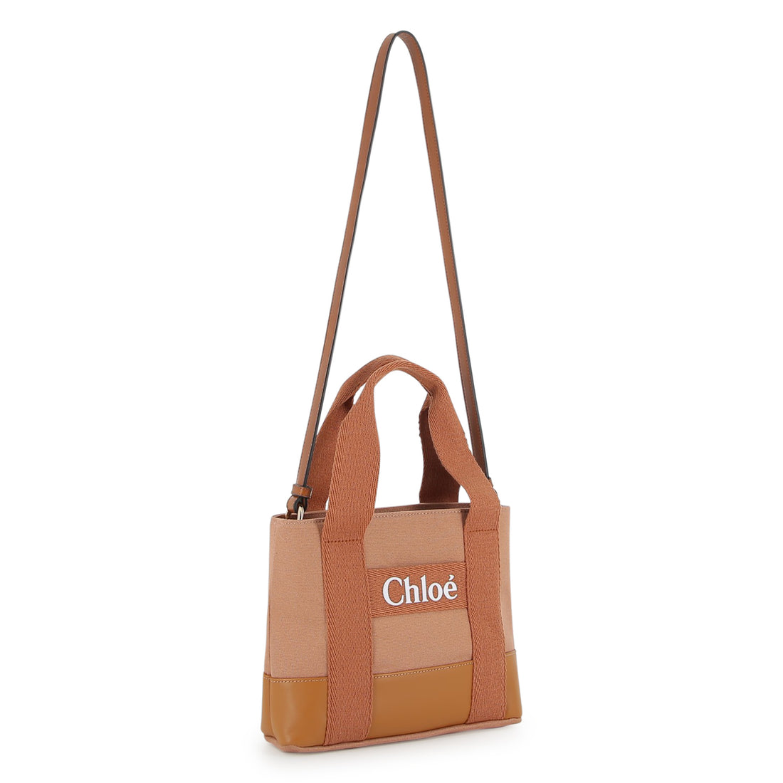 Bi-Fabric Canvas and Leather Tote Bag with Logo Detail