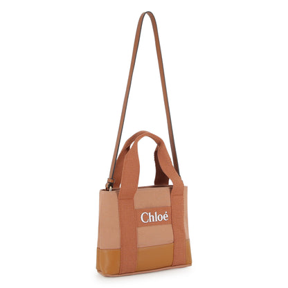 Bi-Fabric Canvas and Leather Tote Bag with Logo Detail