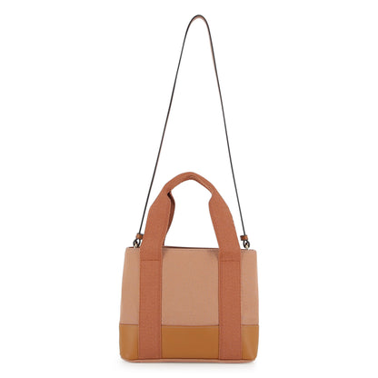 Bi-Fabric Canvas and Leather Tote Bag with Logo Detail