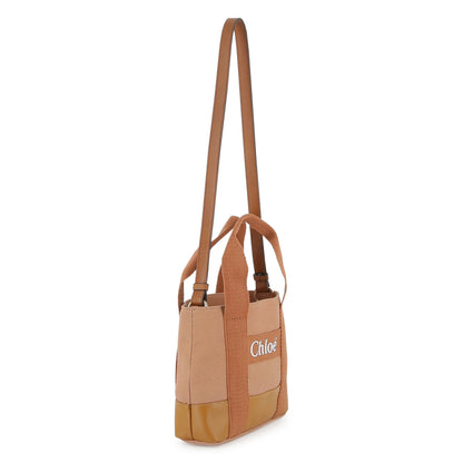 Bi-Fabric Canvas and Leather Tote Bag with Logo Detail