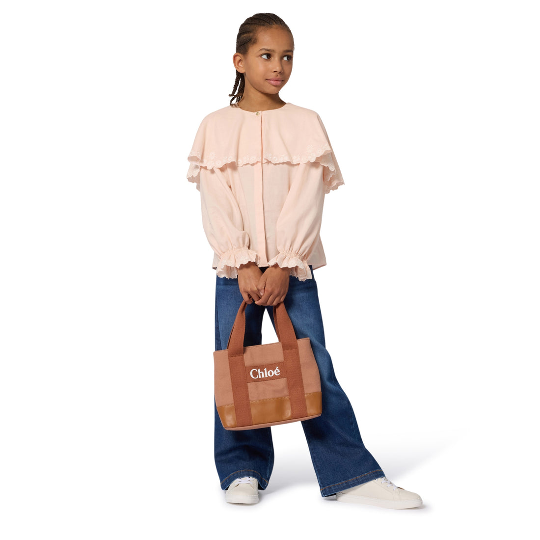 Bi-Fabric Canvas and Leather Tote Bag with Logo Detail