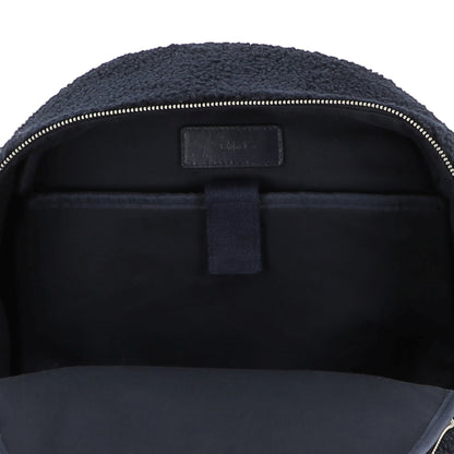 Navy Faux Shearling Backpack with Branded Grosgrain Handles