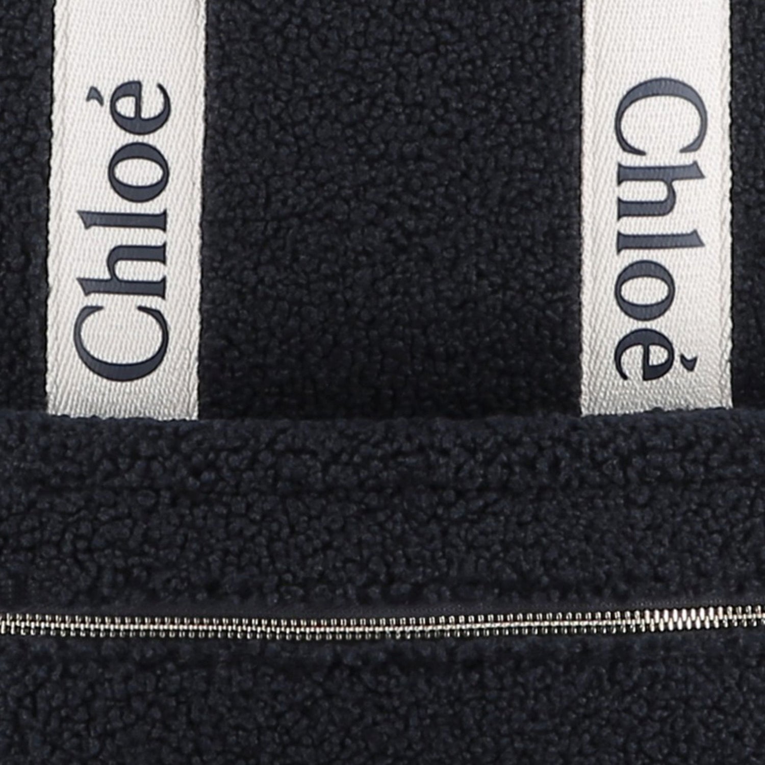 Navy Faux Shearling Backpack with Branded Grosgrain Handles
