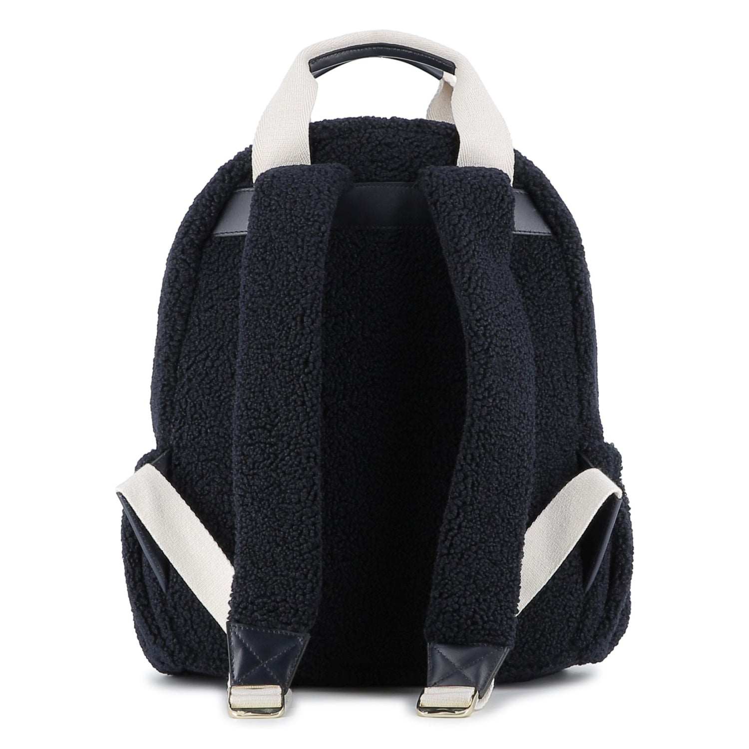 Navy Faux Shearling Backpack with Branded Grosgrain Handles