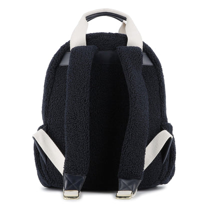 Navy Faux Shearling Backpack with Branded Grosgrain Handles