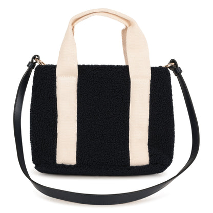 Faux Shearling Tote Bag with Leather Strap and Logo Handles