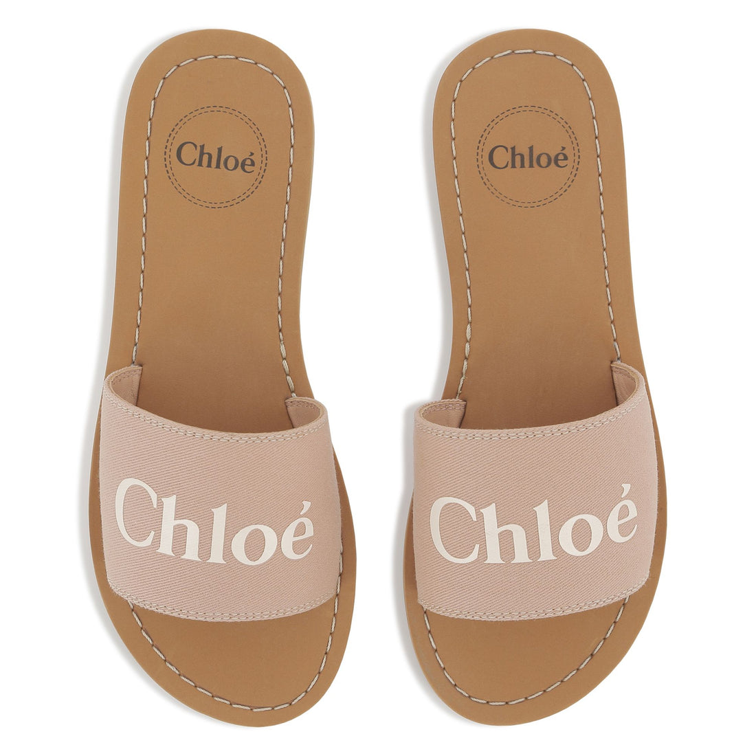 Blush Textile Slide Sandals with Logo Strap