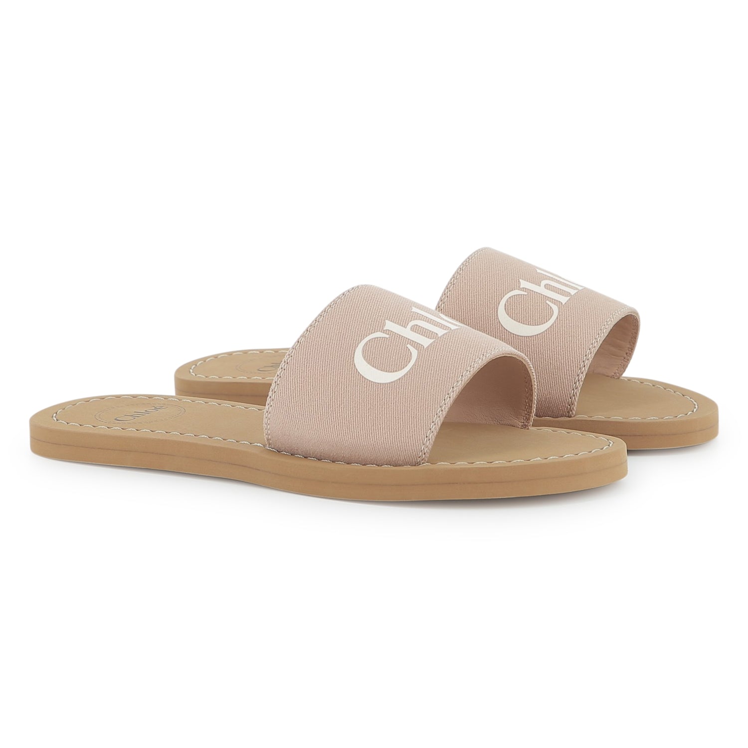 Blush Textile Slide Sandals with Logo Strap