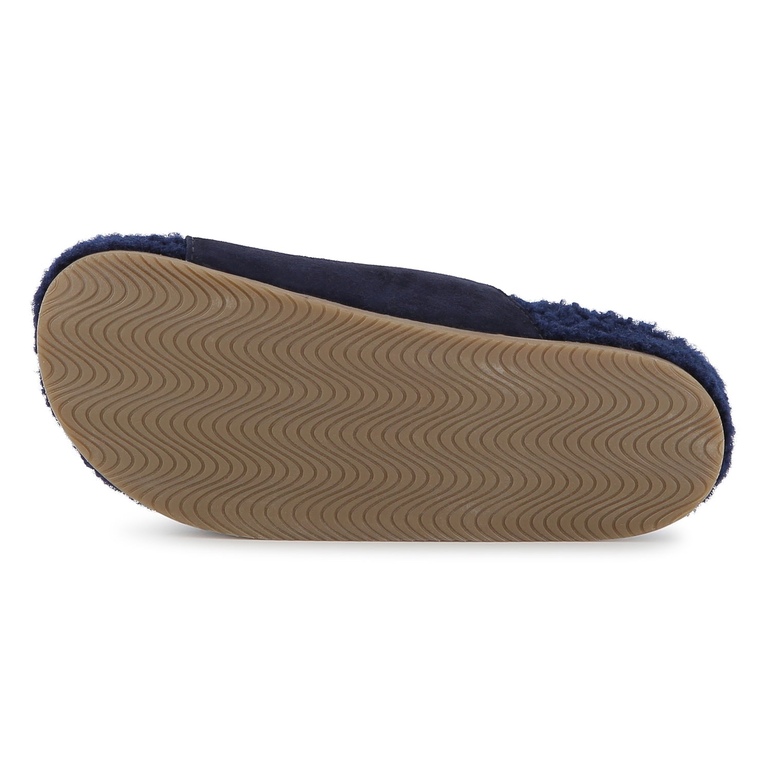 Navy Suede Sandals with Faux Shearling Insole and Gold Buckles
