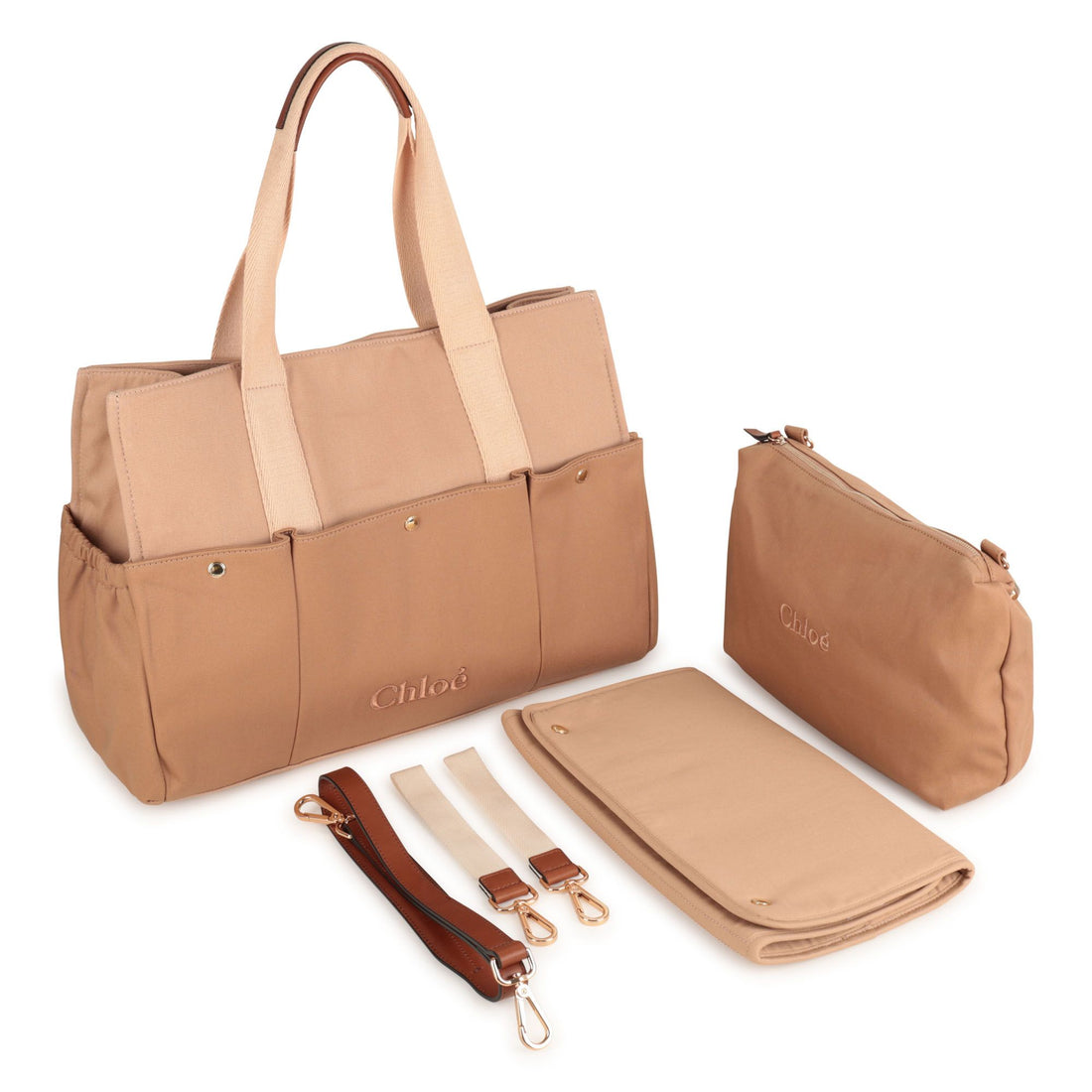Multi-Pocket Canvas Changing Bag with Matching Accessories