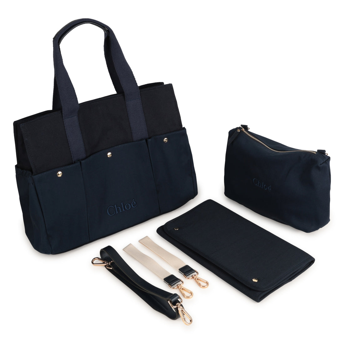 Multi-Pocket Canvas Changing Bag with Matching Accessories