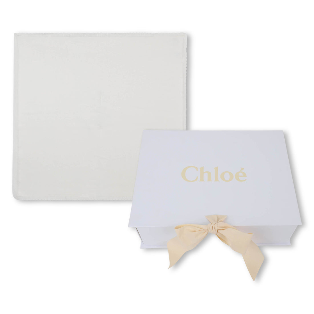 Ivory Cotton and Cashmere Baby Blanket with Embroidered Corner Details