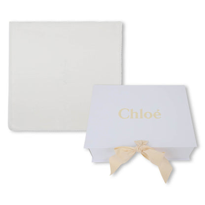 Ivory Cotton and Cashmere Baby Blanket with Embroidered Corner Details
