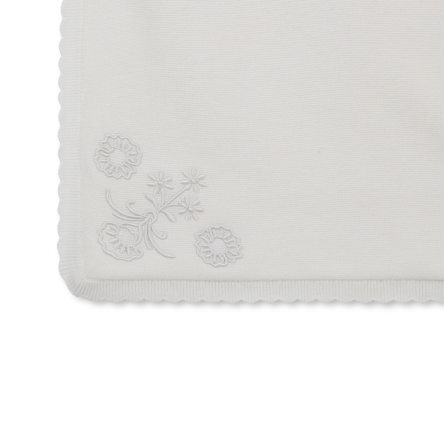 Ivory Cotton and Cashmere Baby Blanket with Embroidered Corner Details