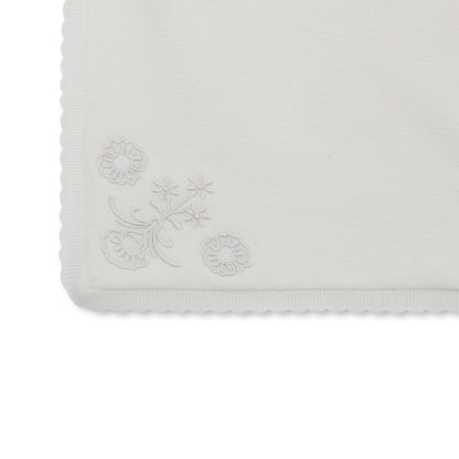 Ivory Cotton and Cashmere Baby Blanket with Embroidered Corner Details