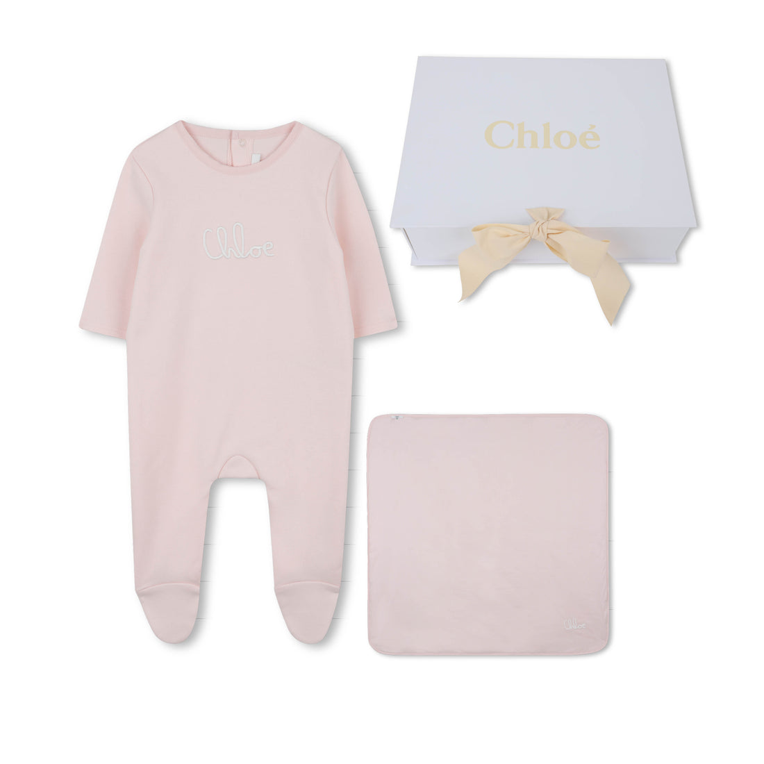 Pink Cotton Sleepsuit and Blanket Gift Set with Embroidered Logo
