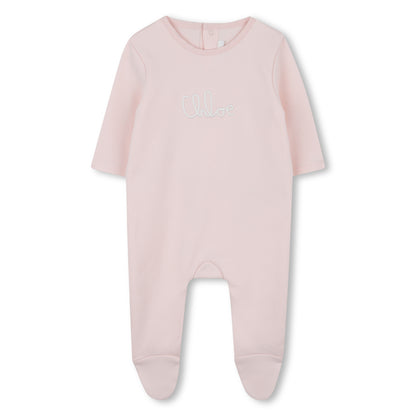 Pink Cotton Sleepsuit and Blanket Gift Set with Embroidered Logo