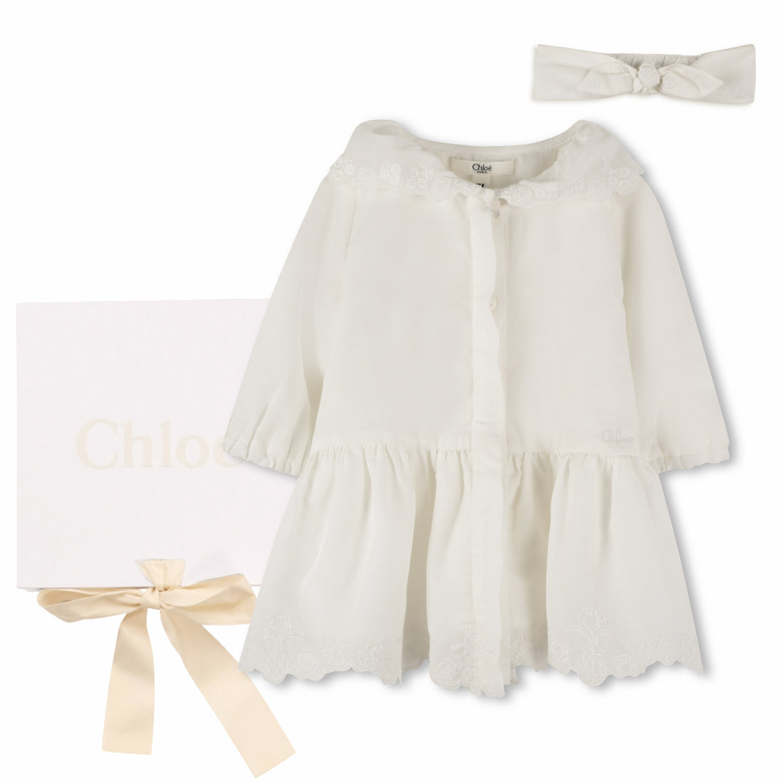 Organic Cotton Baby Dress and Headband Set with Embroidered Detailing