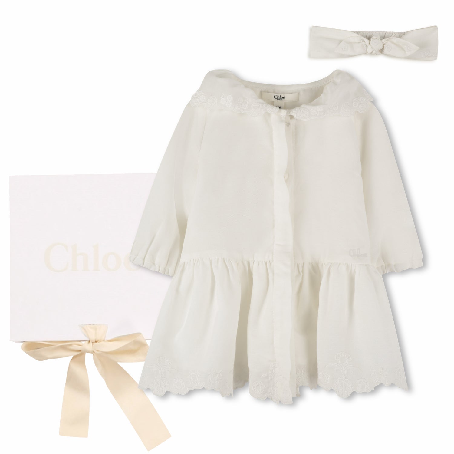 Organic Cotton Baby Dress and Headband Set with Embroidered Detailing