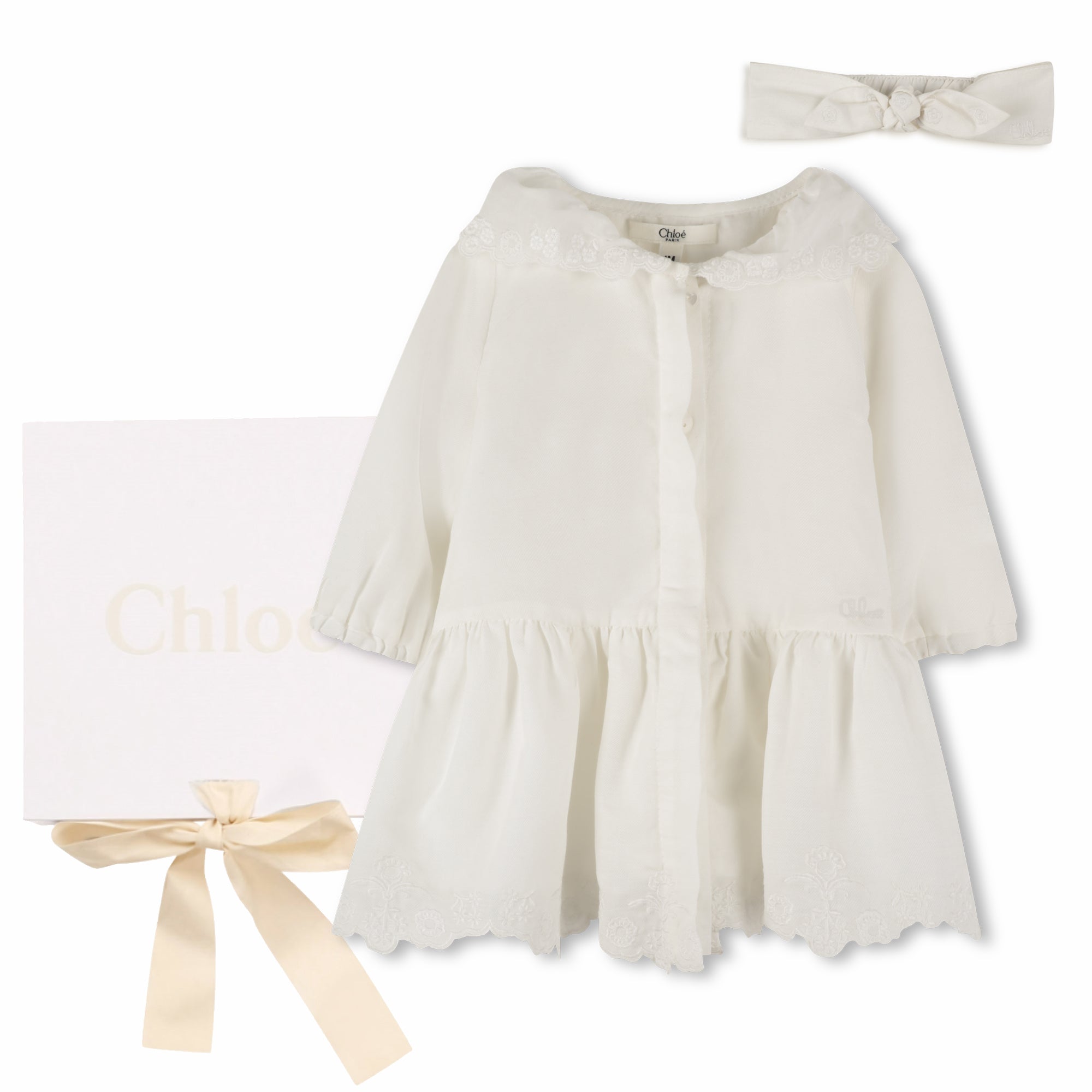 Organic Cotton Baby Dress and Headband Set with Embroidered Detailing