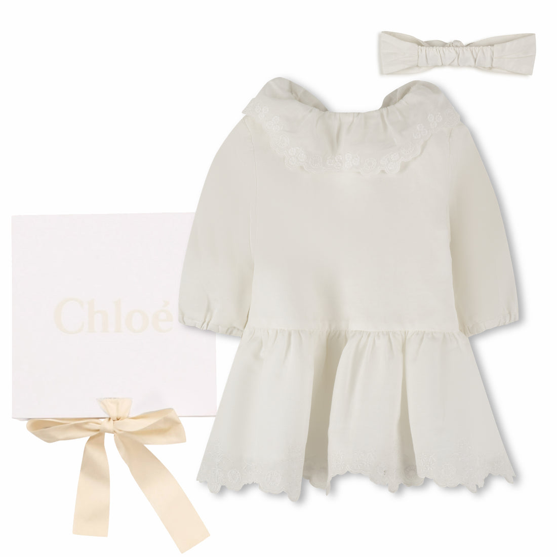 Organic Cotton Baby Dress and Headband Set with Embroidered Detailing