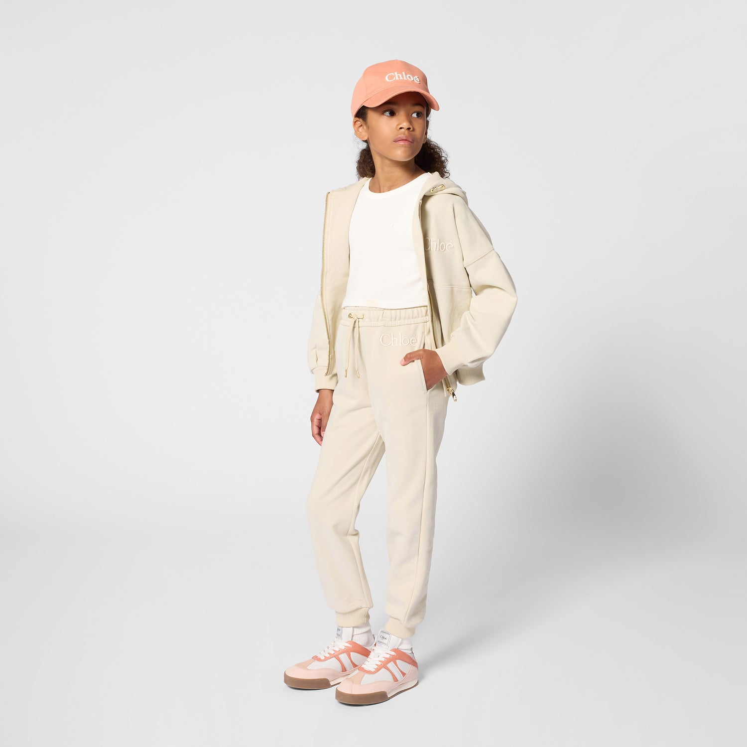 Girls Organic Cotton French Terry Pants in Beige Chloe