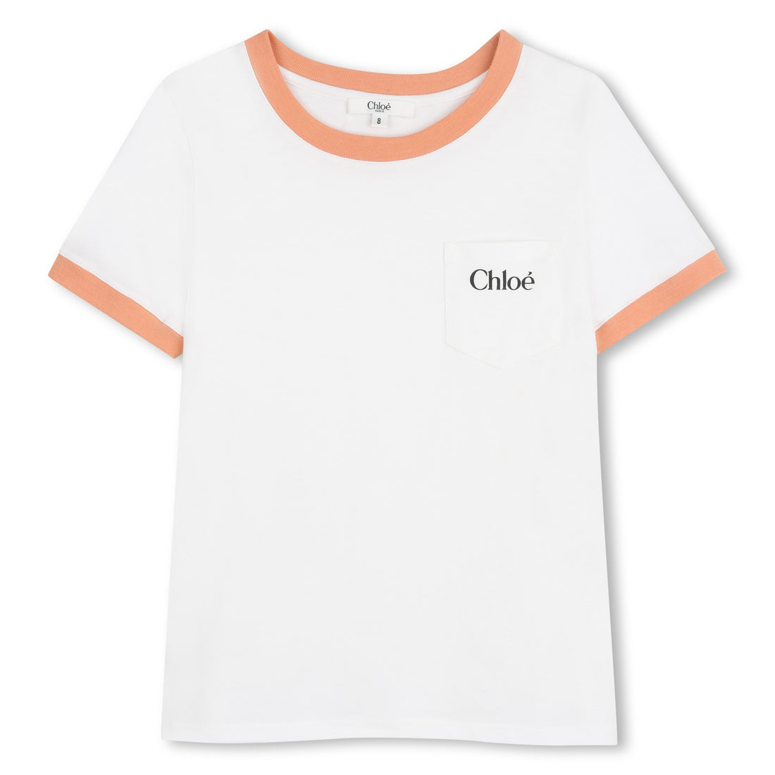 Organic Cotton Jersey Tee Shirt with Contrast Rib Collar and Pocket Chloe